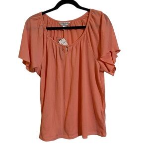 Christopher & Banks Scoop Neck Flutter Sleeves peach top